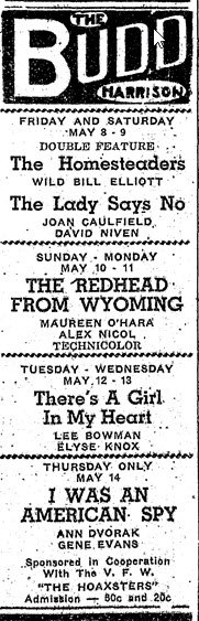 Budd Theatre - Clare Sentinel Ad May 1953 (newer photo)